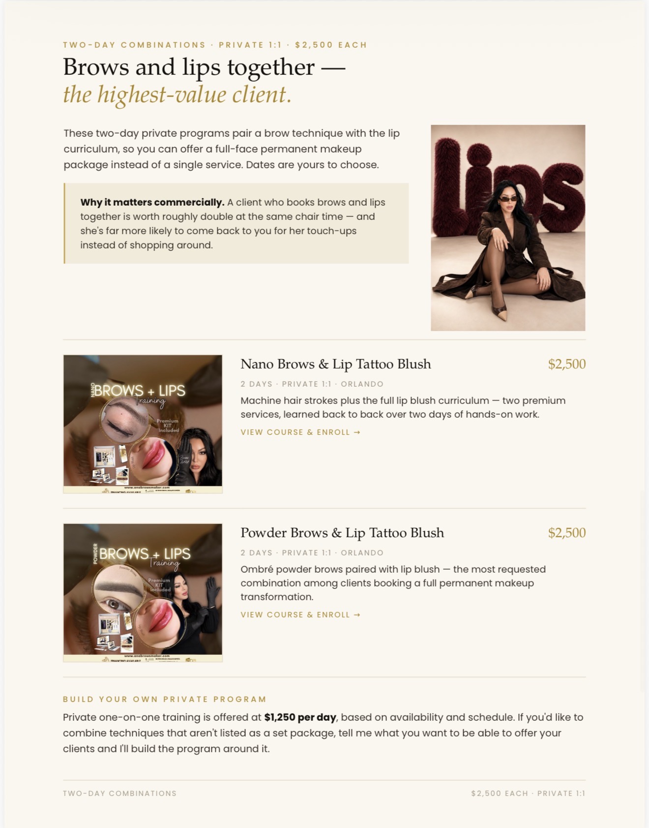 Two-day combinations — brows and lips programs