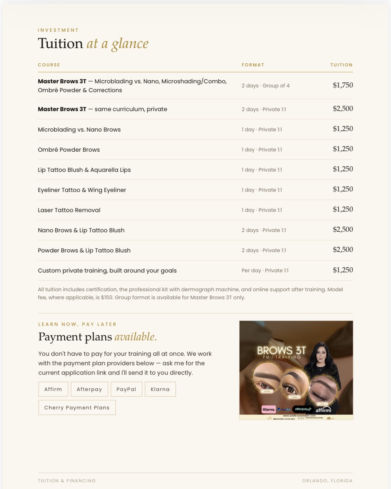 Tuition at a glance and payment plans