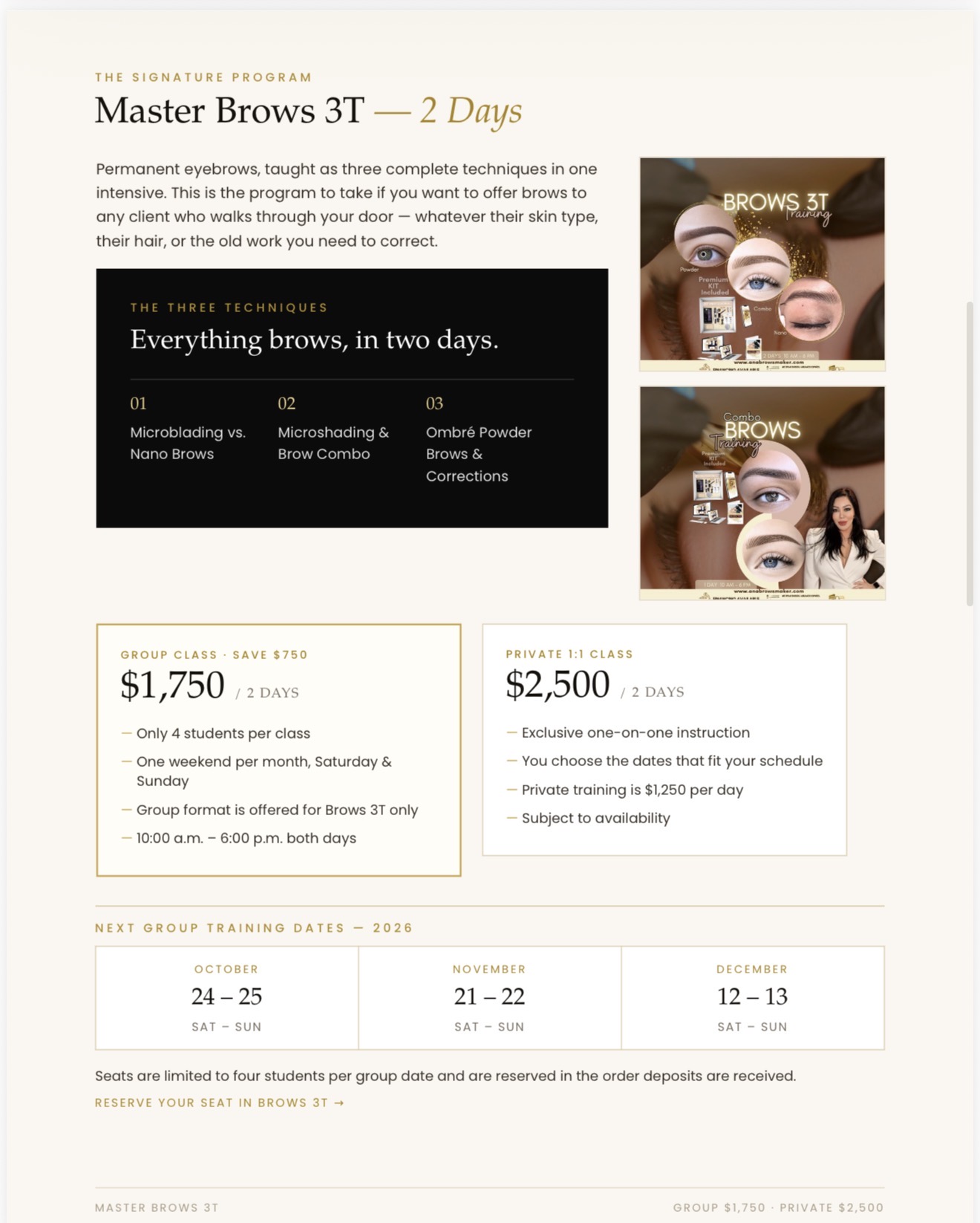 Master Brows 3T program — dates and pricing