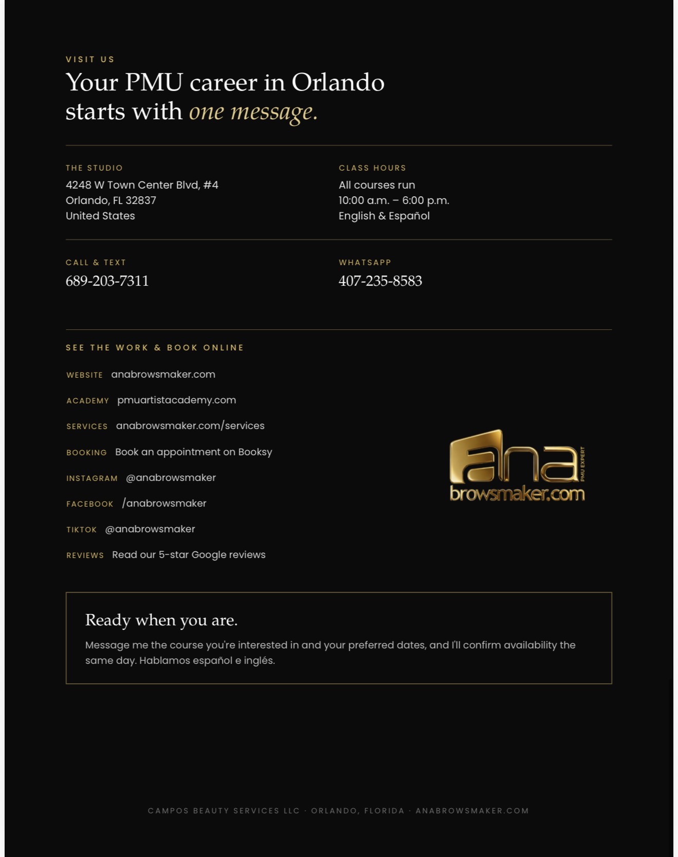 Contact and booking information